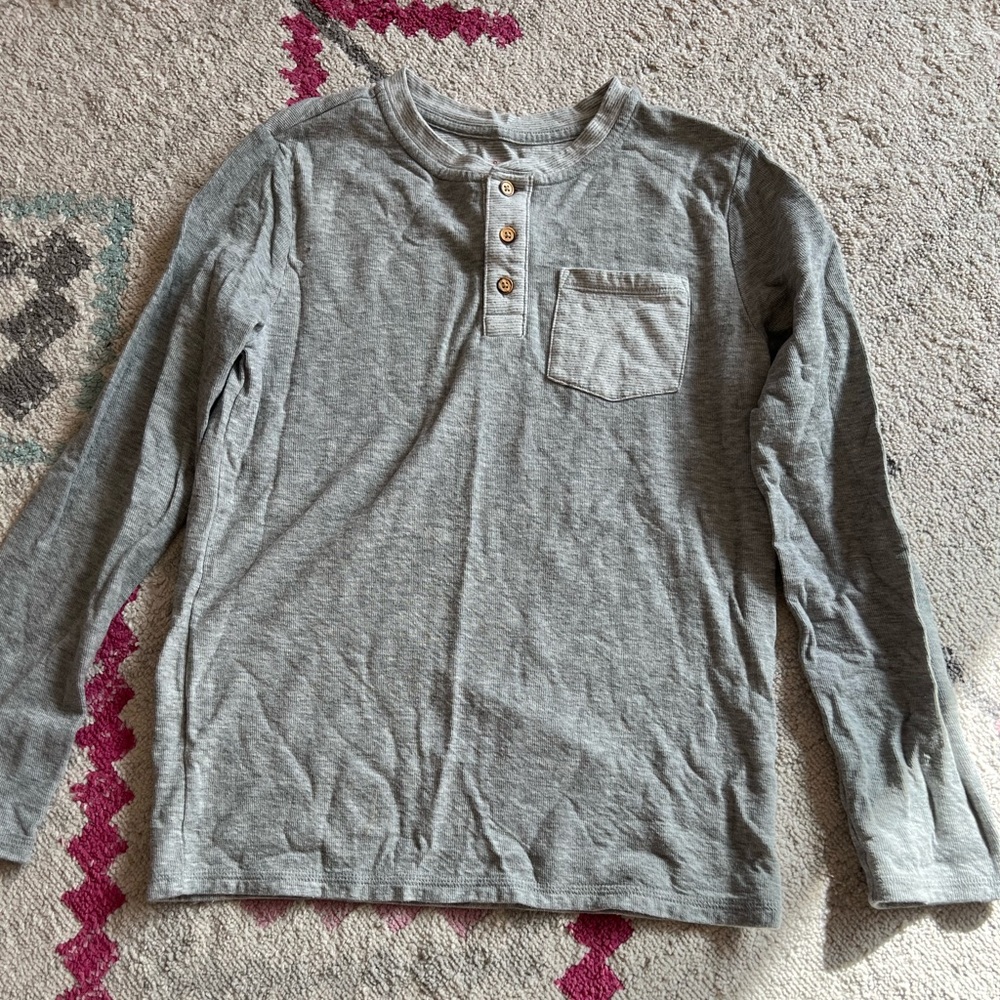 Cat & Jack Boys Gray Quarter Button Long Sleeve Tee Size Large (12/14)